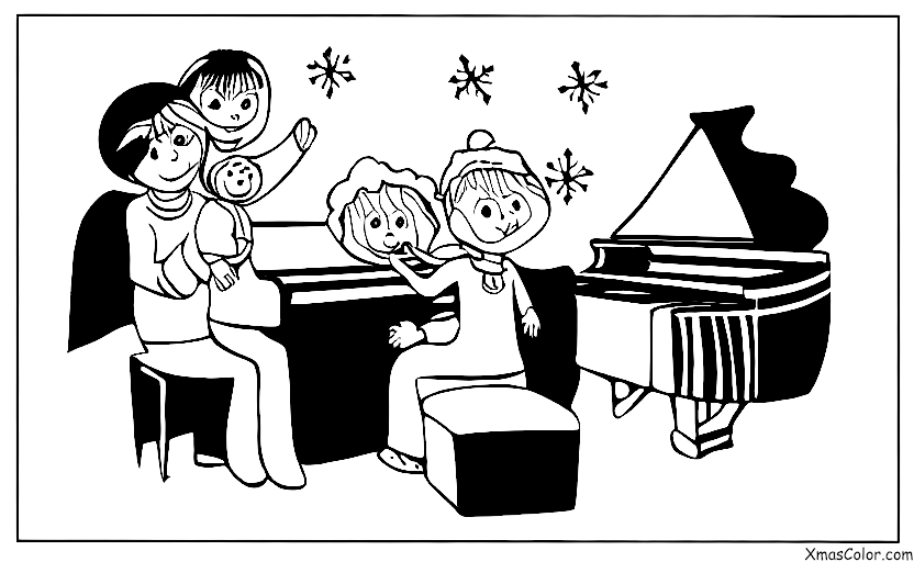Navidad / Villancicos: Una familia cantando villancicos alrededor del piano