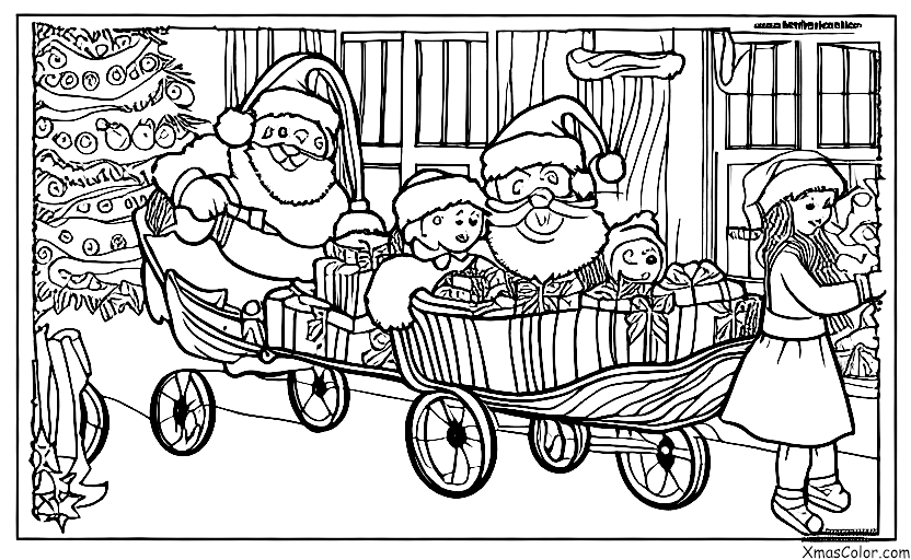 Navidad / Víspera de Navidad: Santa cargando su trineo