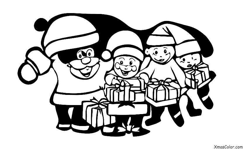 Navidad / Víspera de Navidad: Santa entregando regalos a todos los niños