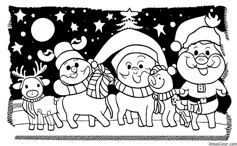 Navidad / Víspera de Navidad: Santa y sus renos despegando en el cielo nocturno